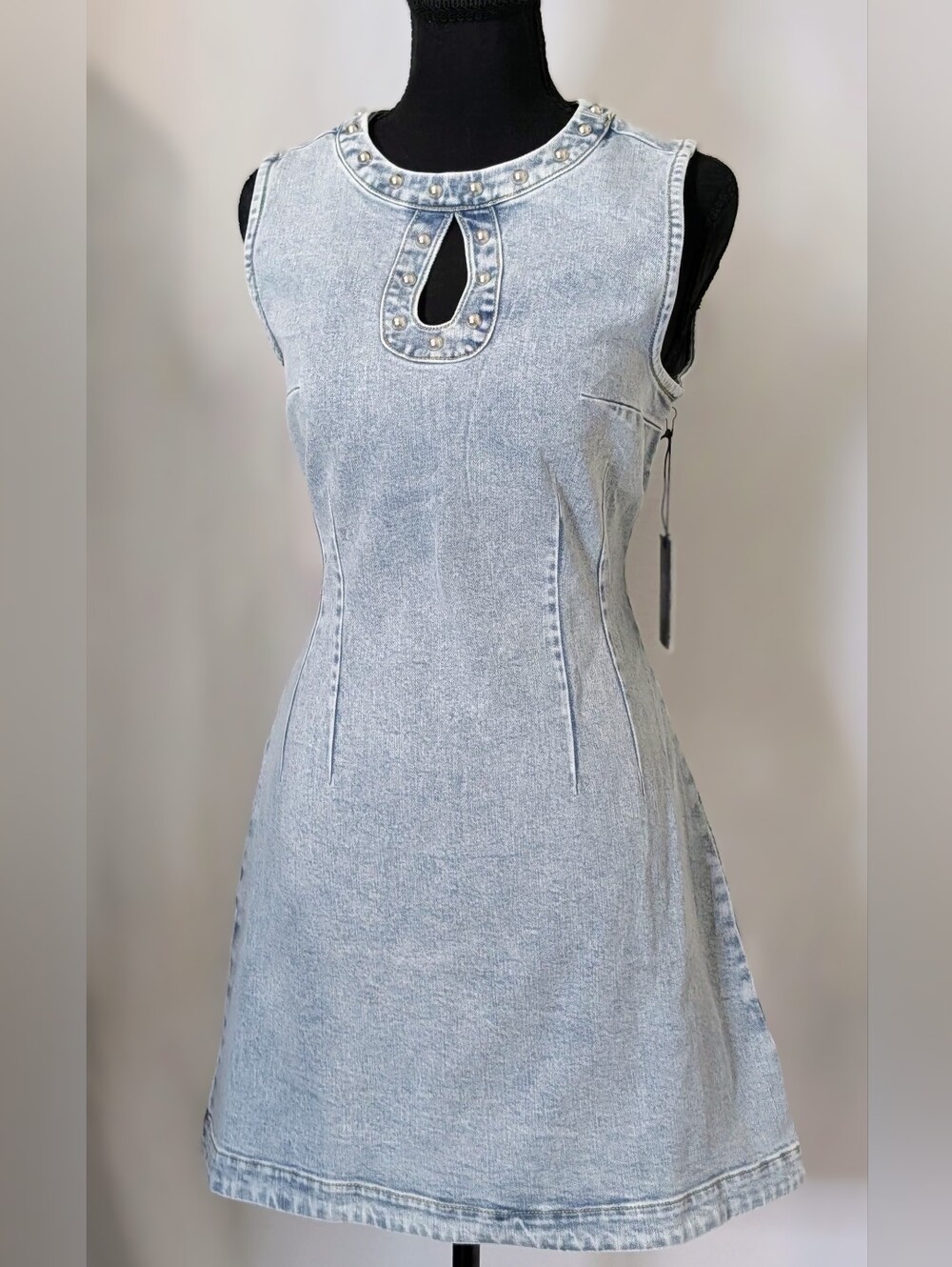 NWT Habitual Studded Seamed Denim Mini Dress Aire Size Small